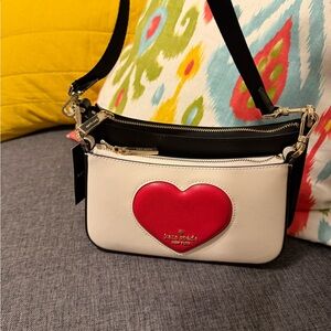 kate spade Cream duet Crossbody with Red Heart and Black Trim